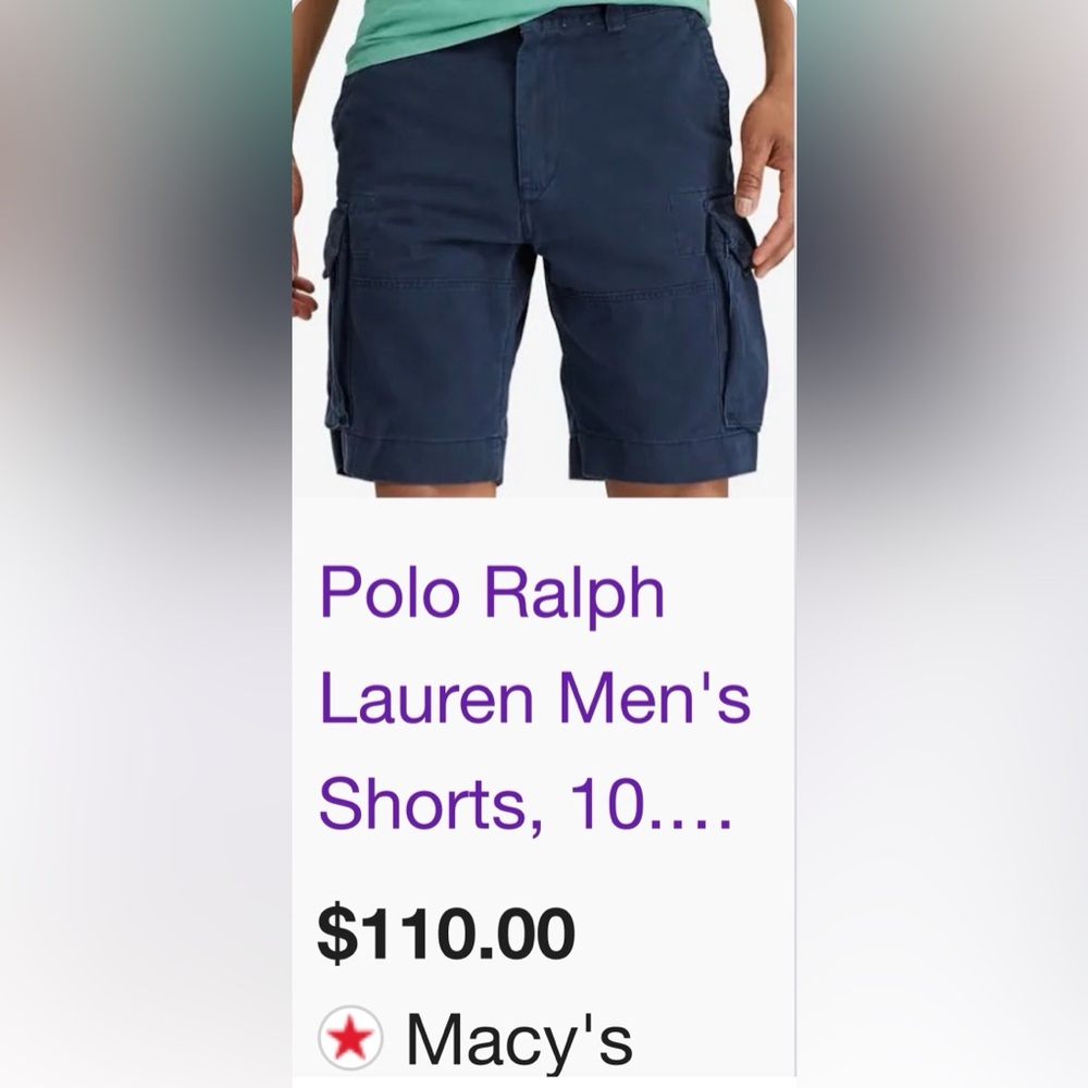 Polo Ralph Lauren Men's Dark Blue Cargo Shorts Classic Chino Sz 36